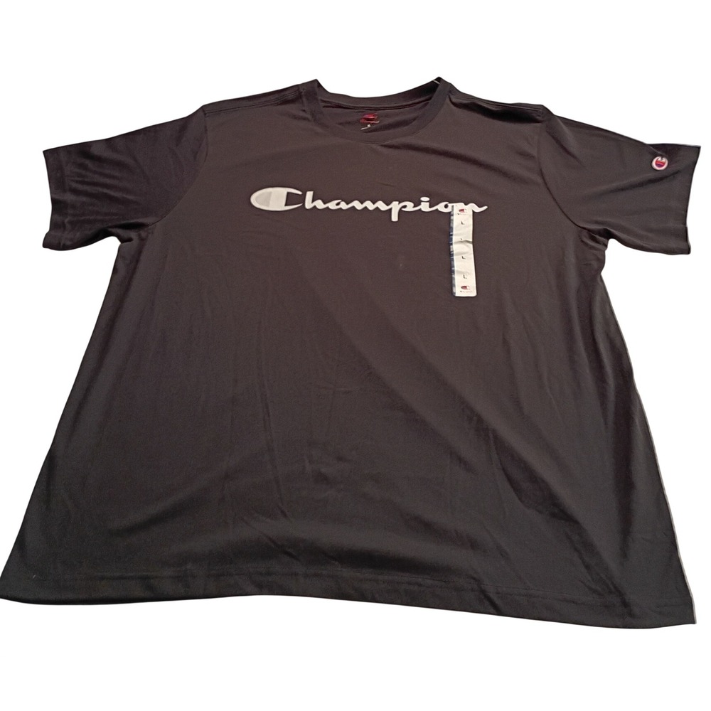Champion Iconic Big Script Tee Black Men's L Short Sleeve Shirt Active Wear NWT - Picture 1 of 12